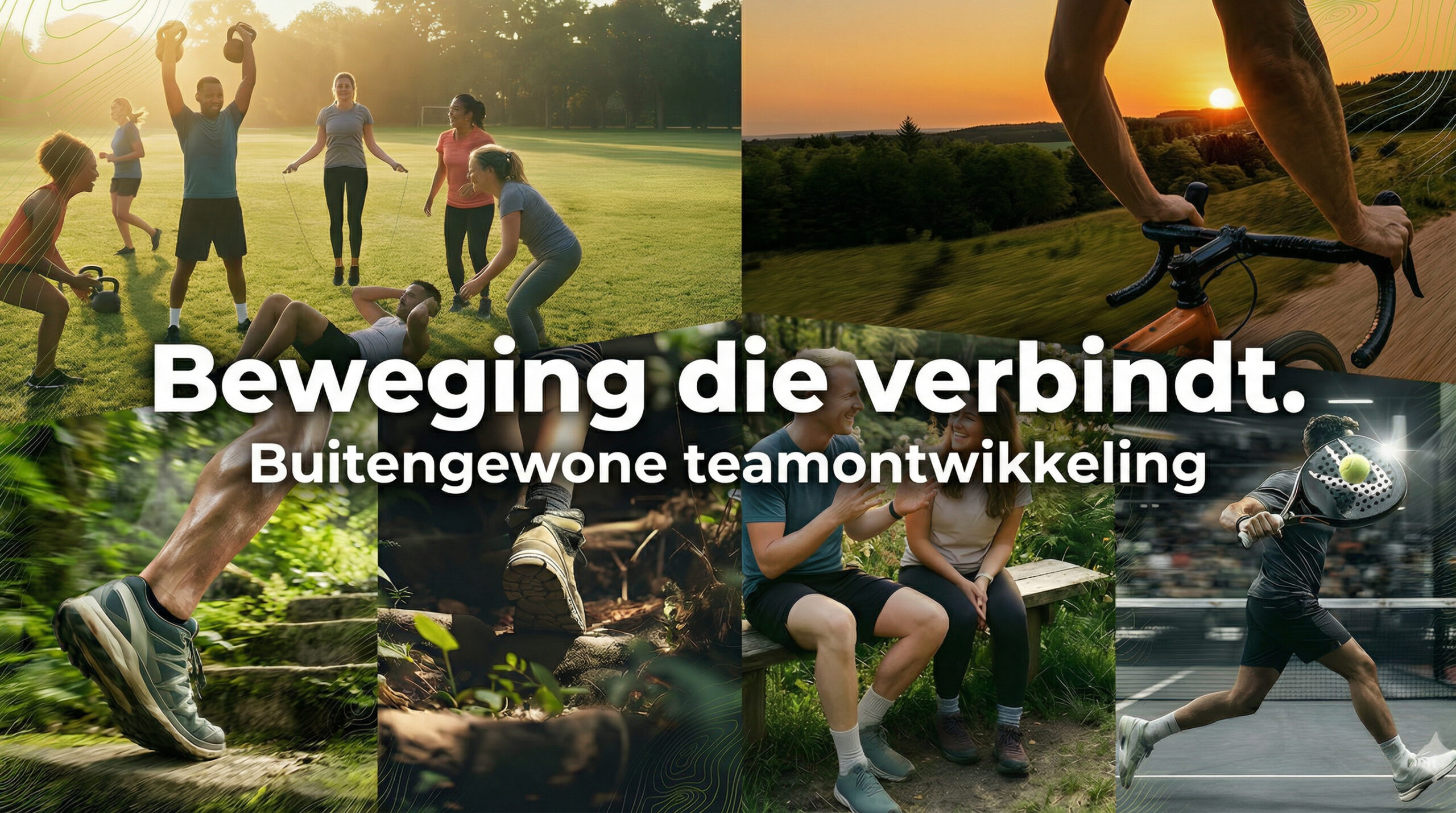 Actief teamuitje in Overijssel bij De Bewegerij: collega's werken samen tijdens een fysieke teamtraining in de buitenlucht